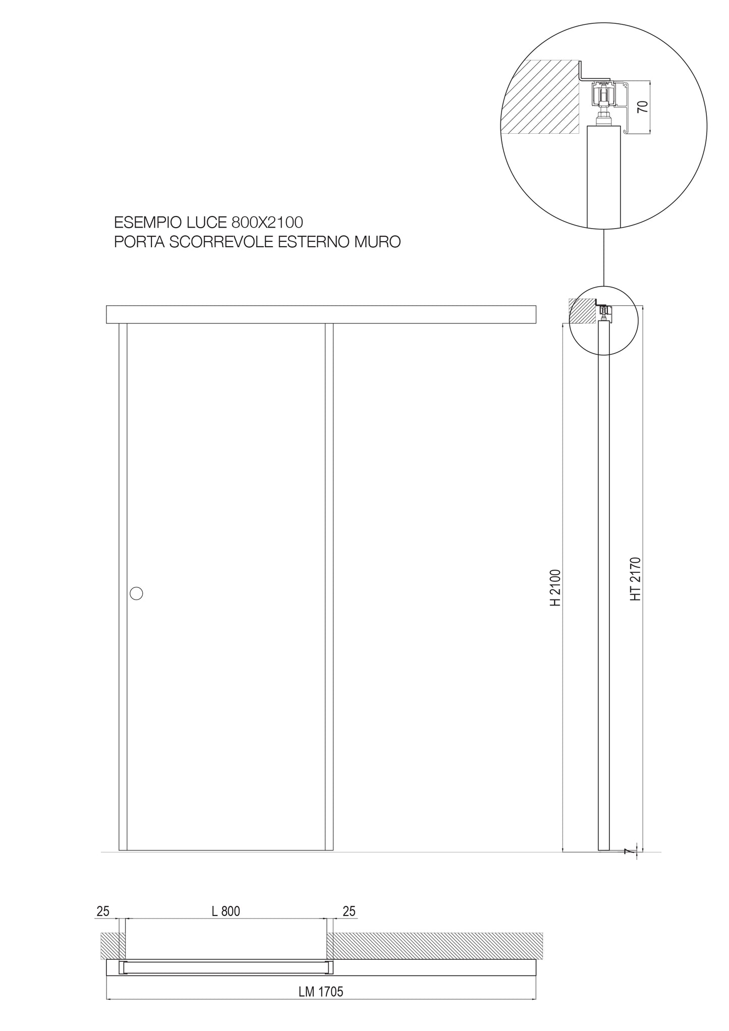 Porta 1 anta scorrevole esterno muro BIANCO HD VETRO