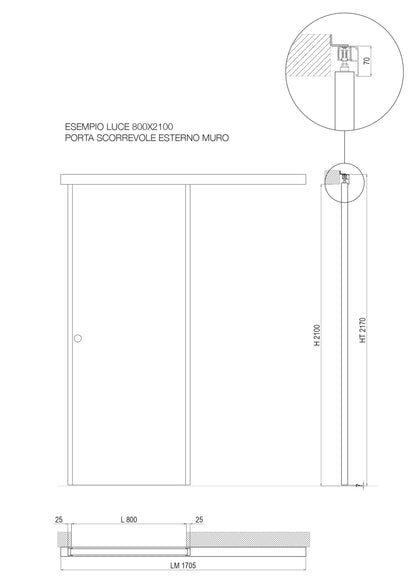 Porta 1 anta scorrevole esterno muro BIANCO HD VETRO