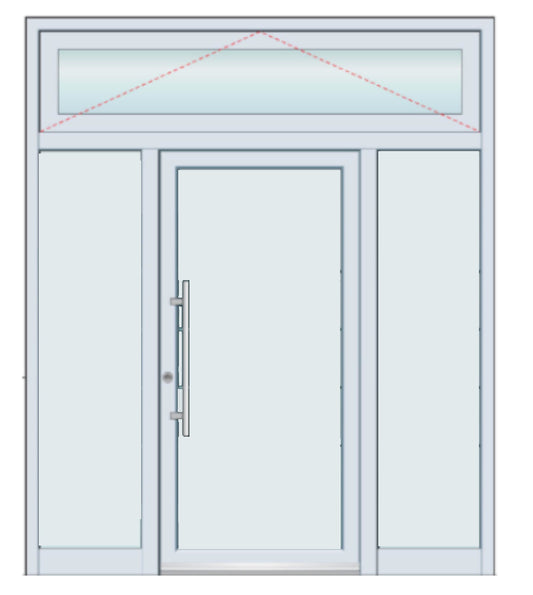 Porta con serratura a montante elettrica e triplice bascula con cerniere e profili maggiorati + n. 2 fissi laterali + sopraluce wasistas cm 225x270